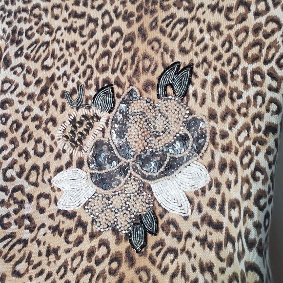 Charlotte Tarantola Leopard Print Embellished Cardigan Sweater Silk Angora Small - Picture 6 of 11